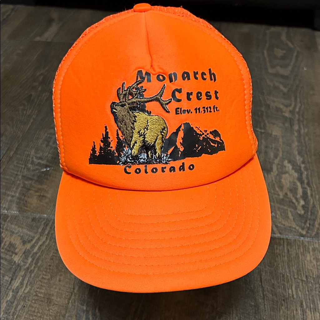 Vintage Nissin Colorado Flouresent Orange Hunting Snapback Trucker Hat Caribou